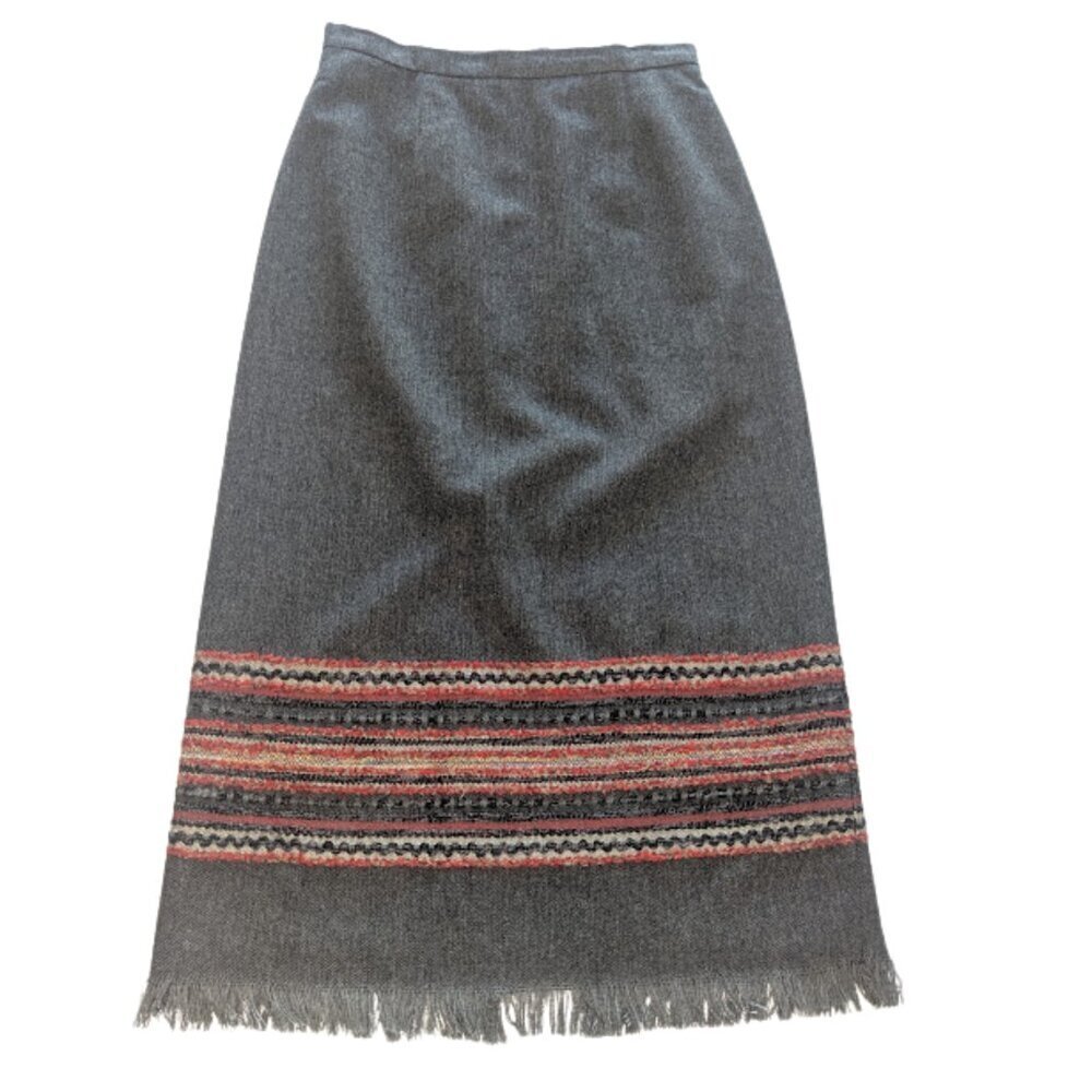 Sag Harbor Fringe-Hem Blanket Stripe Tweed Pencil Skirt Lined Gray Multi *Sz 6P
